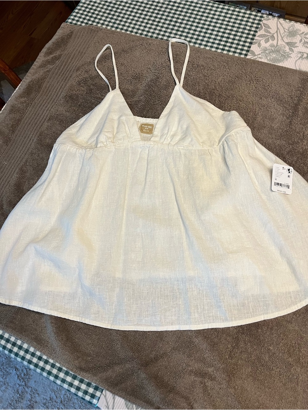 Free People - Cream Spaghetti Strap Cami Top and wide leg linen pant set - Picture 3 of 9